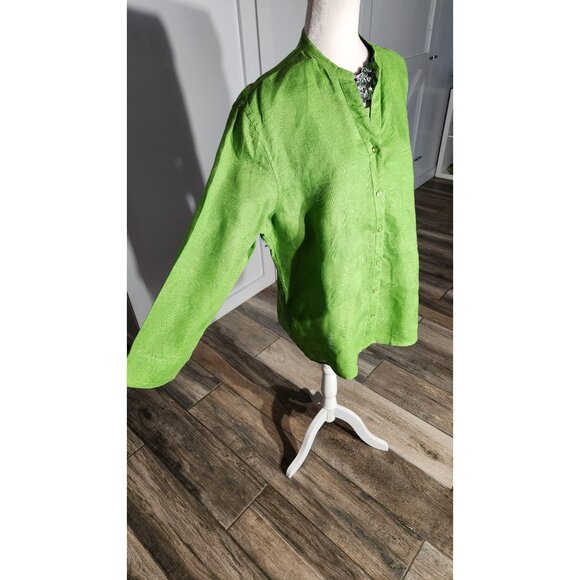 SAG HARBOR 100%LINEN TUNIC COLOR GREEN  LONG SLEEVE  SIZE XL - Picture 2 of 7